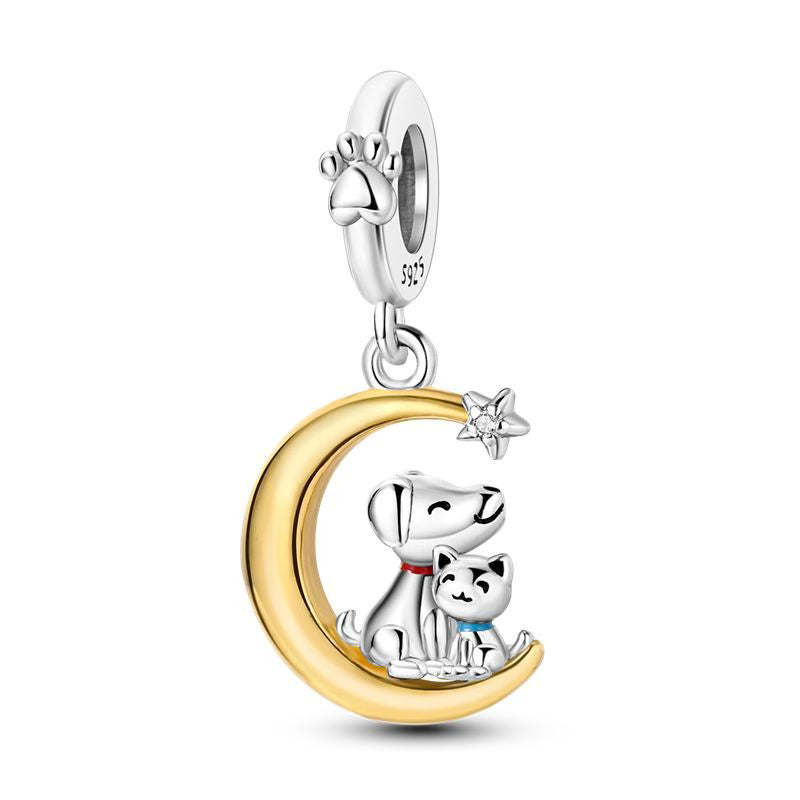 Golden Moon Cat & Dog Pendant Charm