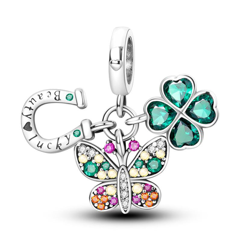 Horseshoe, 4-Leaf Clover, & Butterfly Diamante Pendant Charm