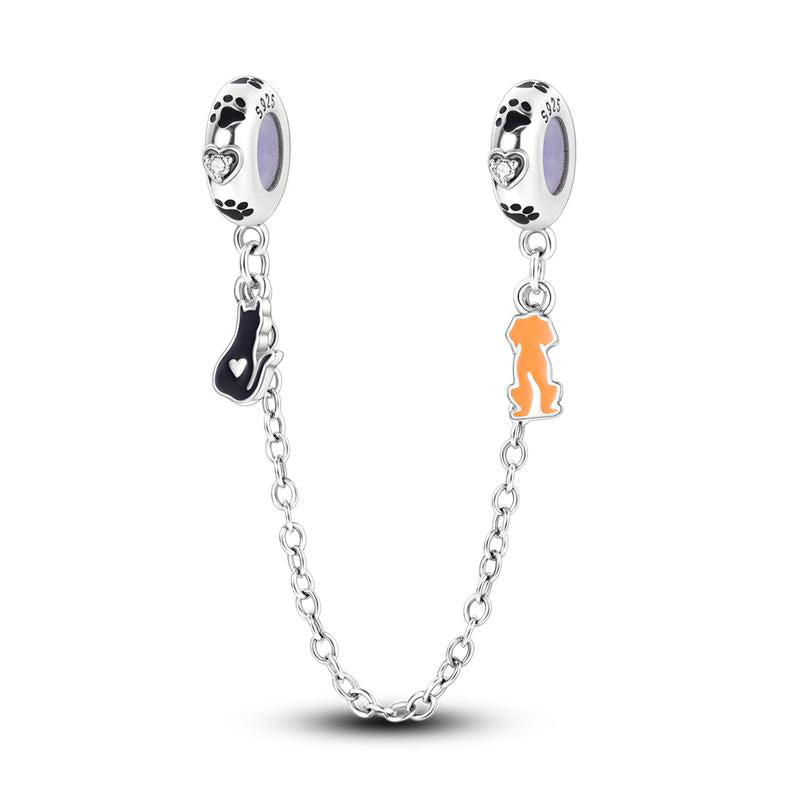 Cat & Dog Love Heart Diamante Chain Charm