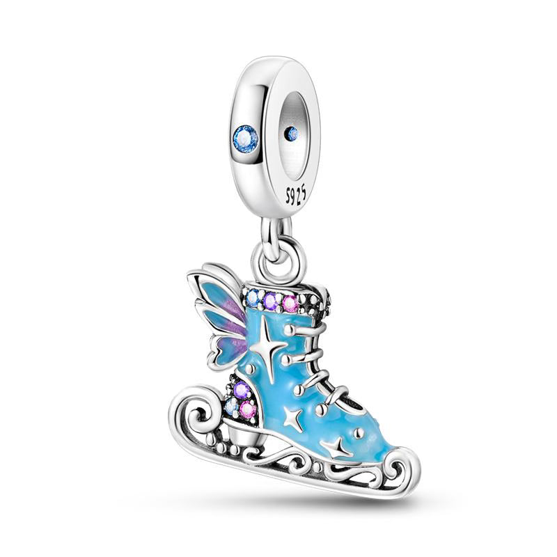 Blue Ice Skate Butterfly Diamante Detail Pendant Charm