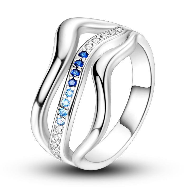 Wavy Blue Diamante Triple Ring
