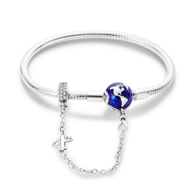 Globe & Plane Chain Charm Bracelet