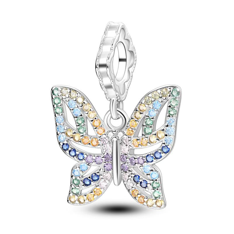 Pastel Butterfly Diamante Square Pendant Charm