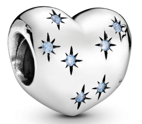 Blue Diamante Stars Love Heart Charm