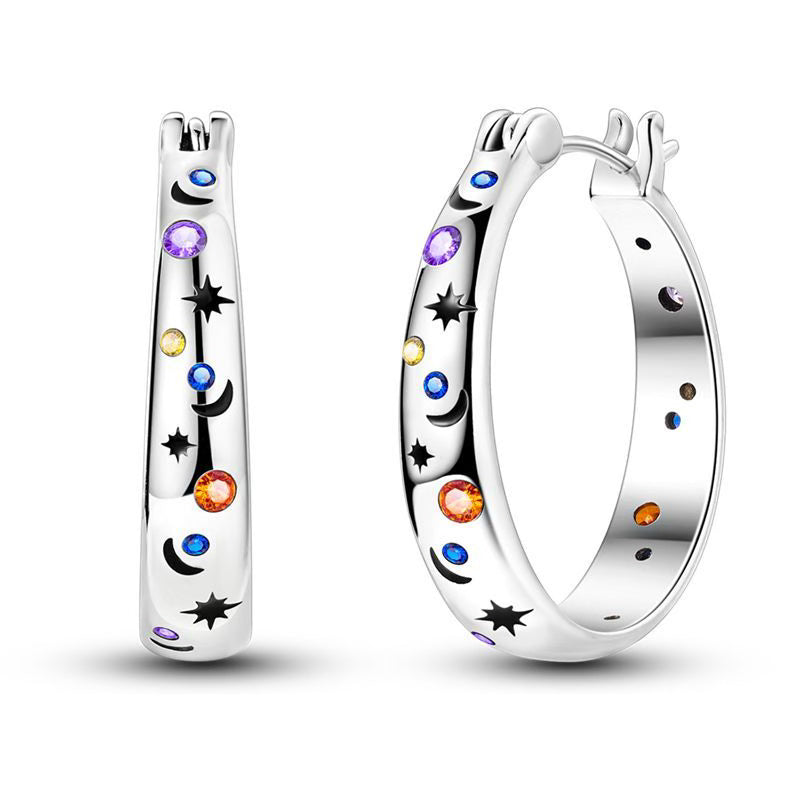 Colourful Moon & Stars Diamante Loop Earrings