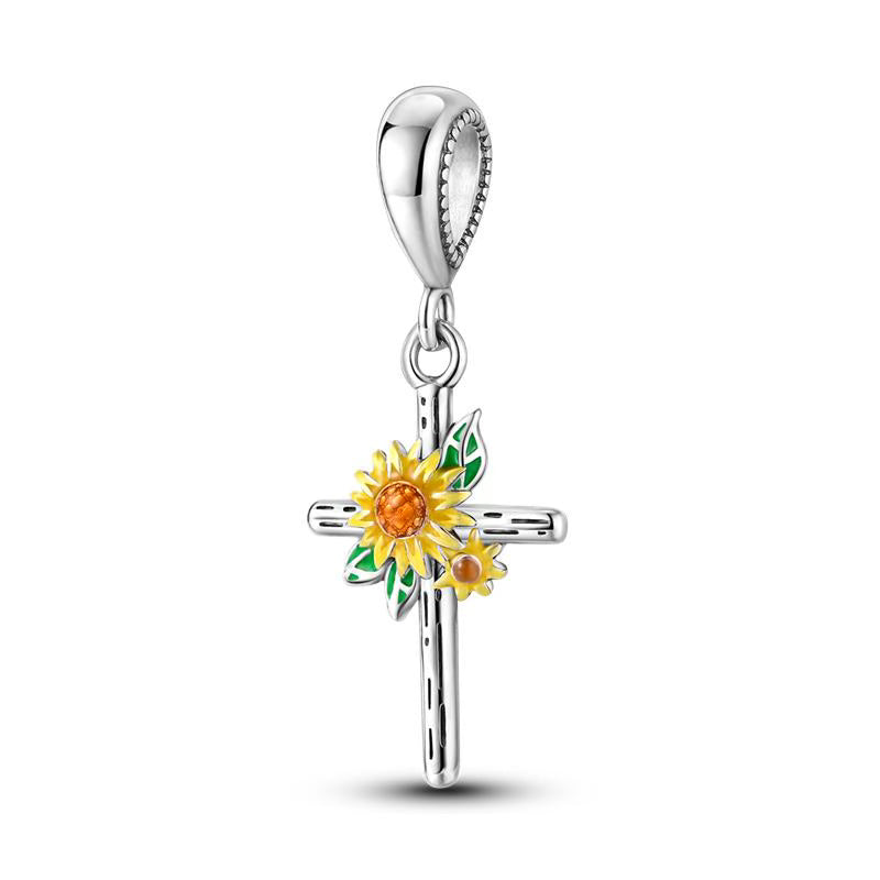 Yellow Flower Cross Pendant Charm