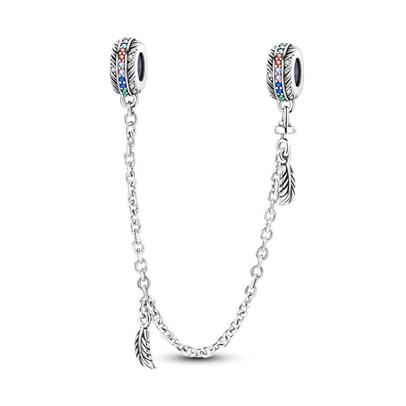 Multicolour Diamante Detail Feathered Chain Charm