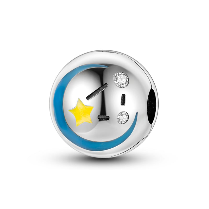 Blue Moon Yellow Star Diamante Round Charm