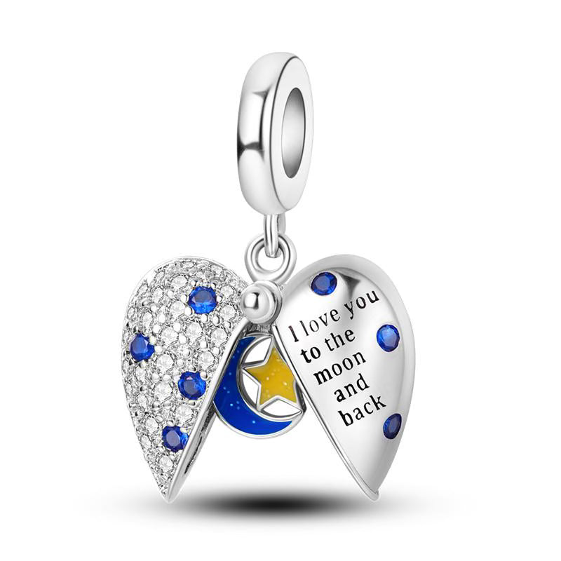 I Love You To The Moon & Back Star Love Heart Charm