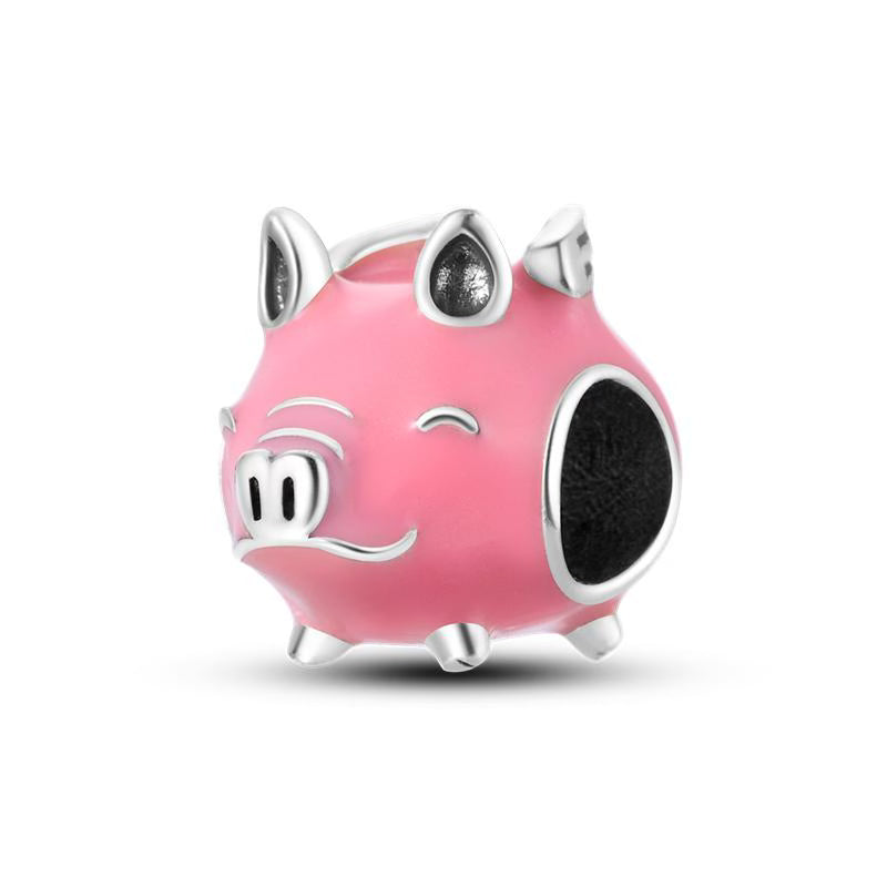 Pink Piggybank Round Charm