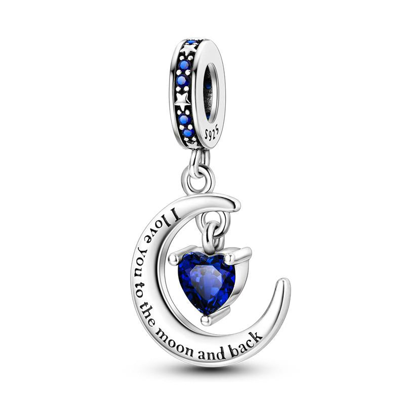 I Love You To The Moon & Back Blue Love Heart Pendant Charm