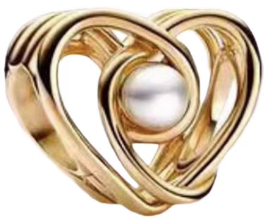 Golden Swirl Pearly Love Heart Charm