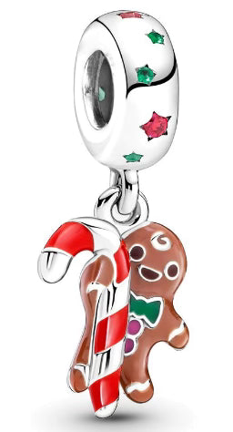 Mr.Gingerbread Candy Cane Pendant Charm