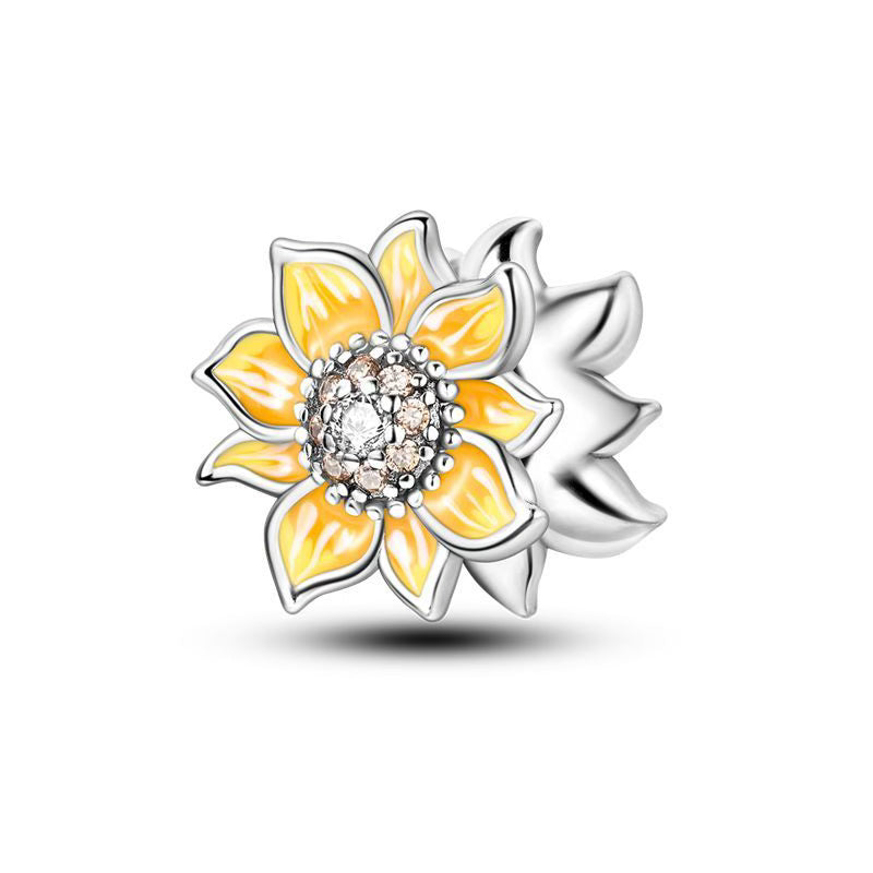 Yellow Petal Diamante Flower Round Charm