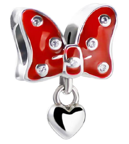 Diamante Red Bow Love Heart Pendant Charm