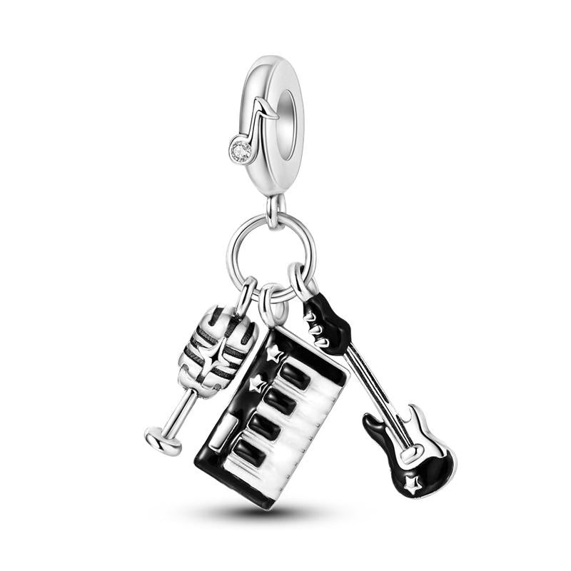 Microphone, Keyboard, & Guitar Pendants Charm