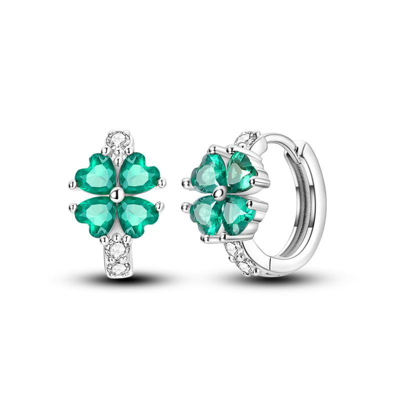 4-Leaf Clover Diamante Loop Earrings