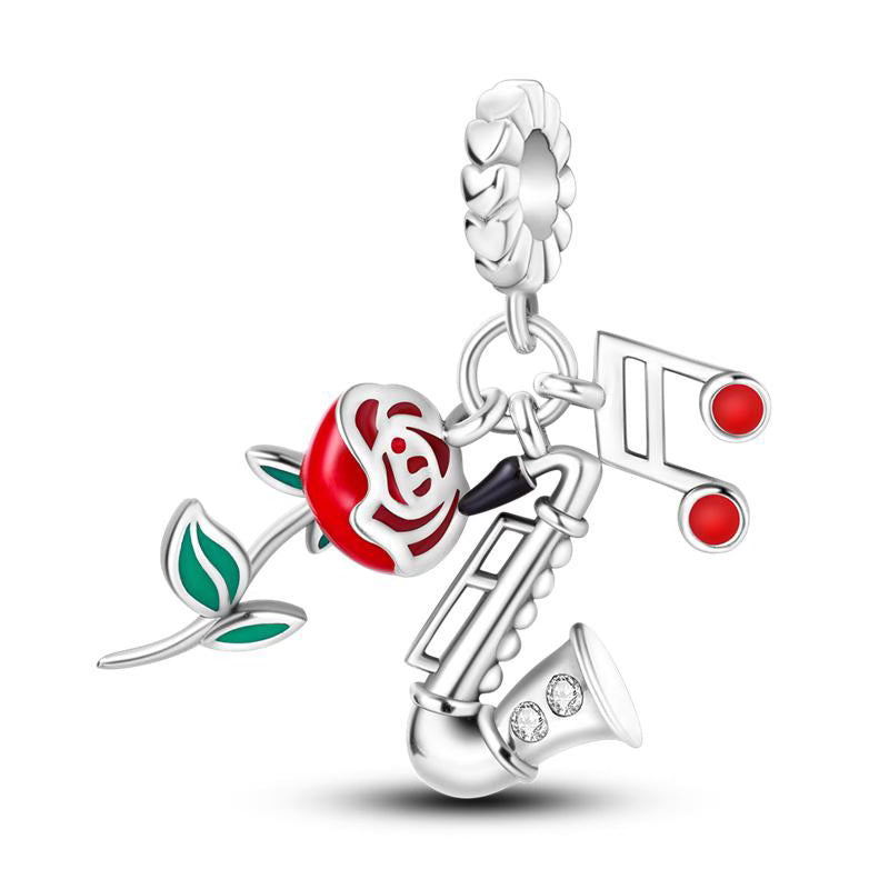 Red Rose, Trumpet, Music Note Pendants Charm
