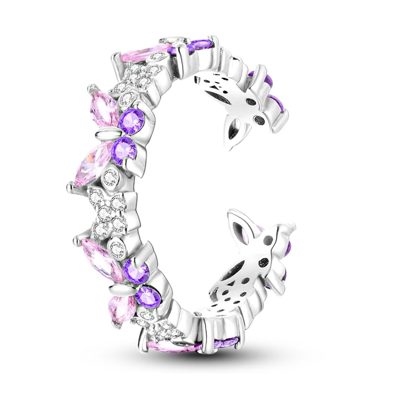 Pink & Purple Butterfly Diamante Open Ring