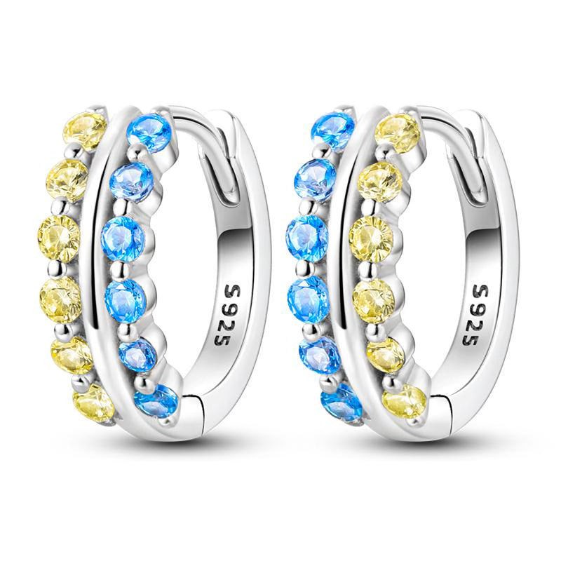 Blue & Yellow Diamante Loop Earrings