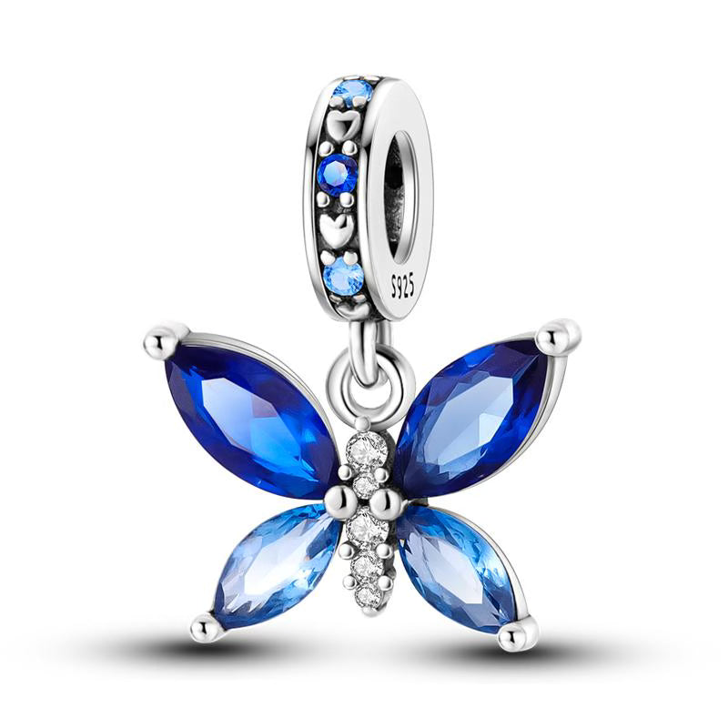 Blue Butterfly Diamante Love Hearts Pendant Charm