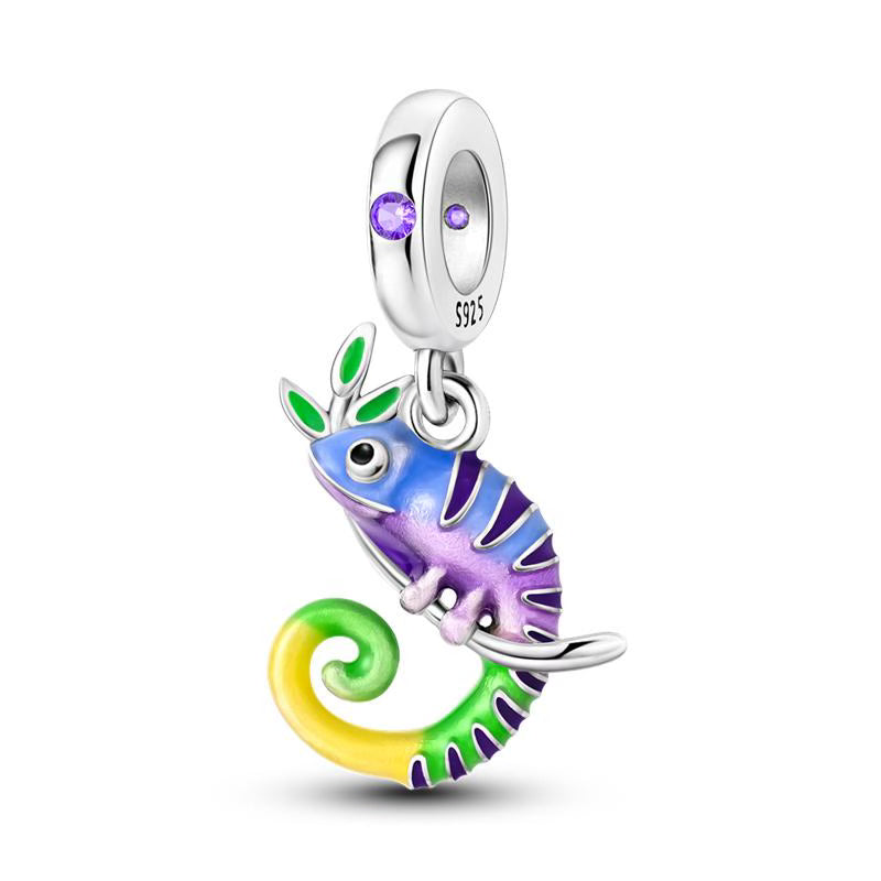 Colourful Chameleon Purple Diamante Pendant Charm