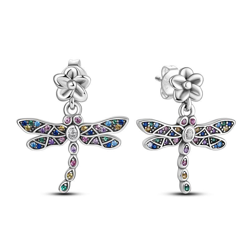 Colourful Dragonfly Flower Pendant Earrings