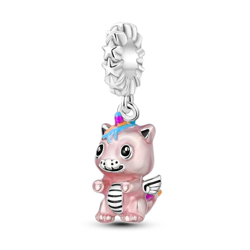 Pink & Striped Unicorn Star Detail Pendant Charm