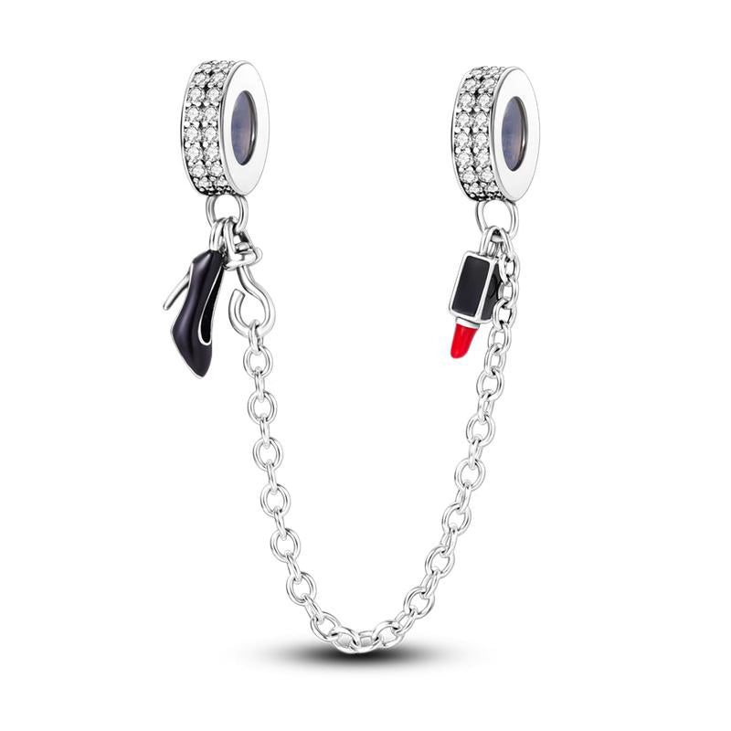 High-heel & Red Lipstick Diamante Chain Charm