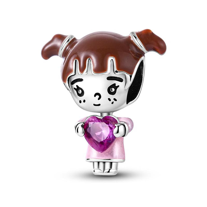 Pink Girl Love Heart Diamante Charm