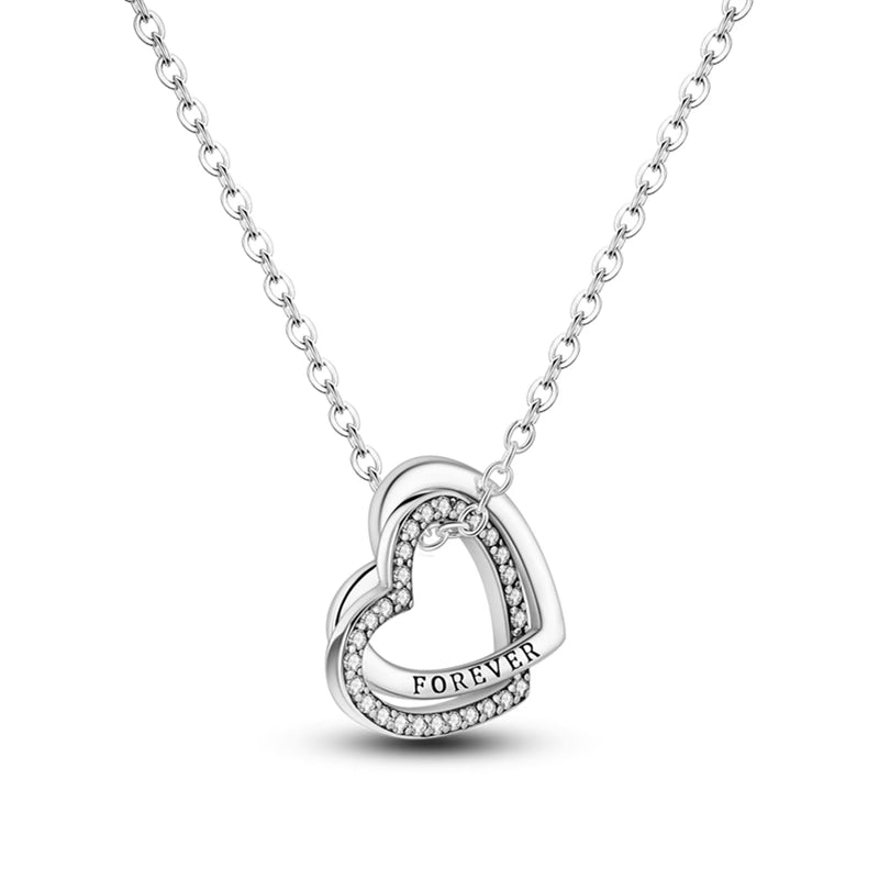 Solid & Diamante Forever Love Hearts Necklace