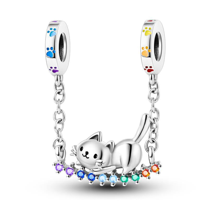 Colourful Paws & Diamante Swing Cat Chain Charm