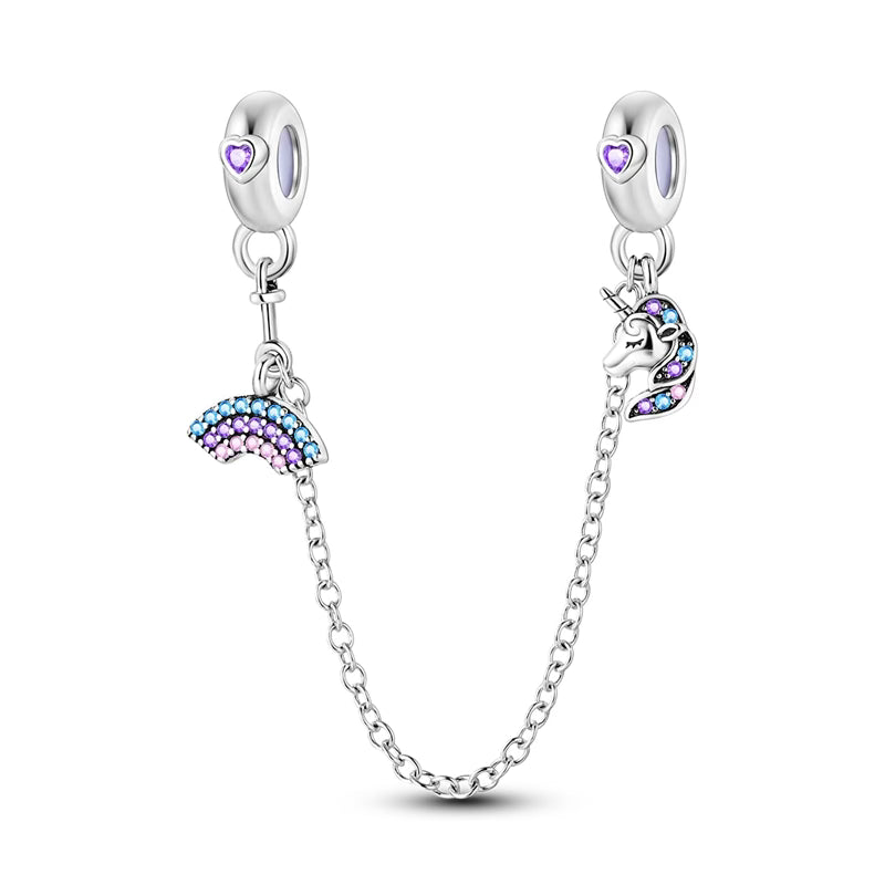 Rainbow & Unicorn Love Hearts Chain Charm