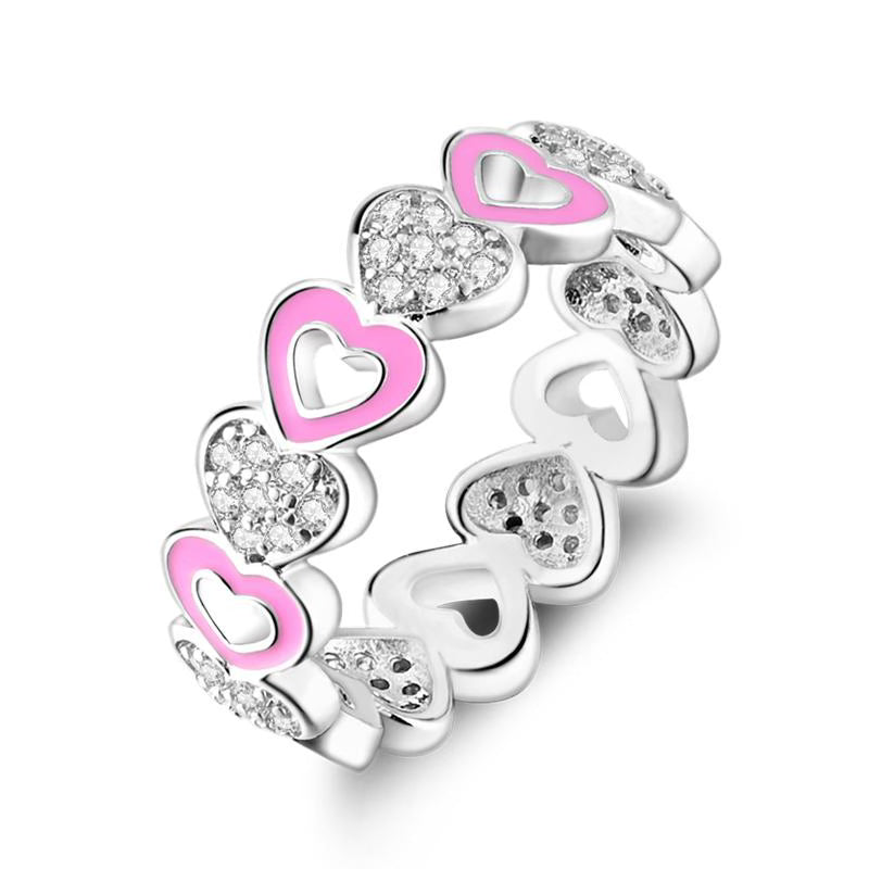Pink & Diamante Love Hearts Ring