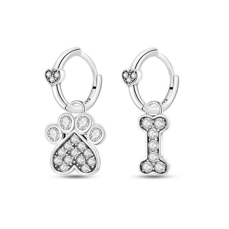 Diamante Paw & Bone Pendant Earrings