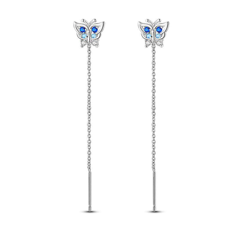 Blue Butterfly Pendant Chain Earrings