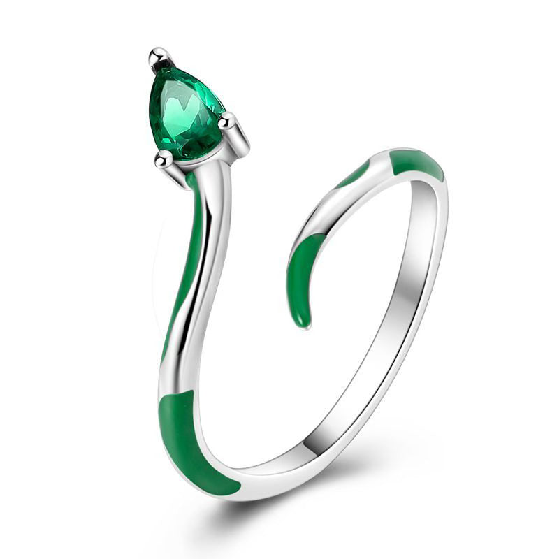 Green Diamante Snake Open Ring