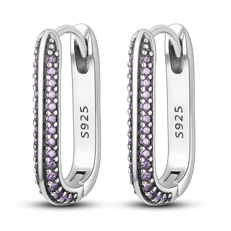 Elongated Purple Diamante Loop Earrings