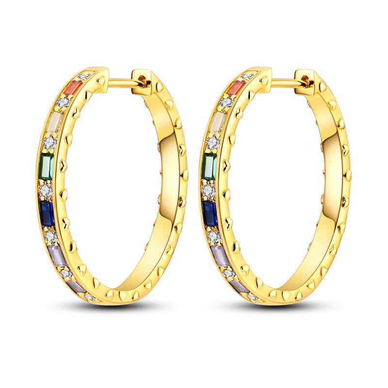 Colourful Emerald Diamante Golden Loop Earrings