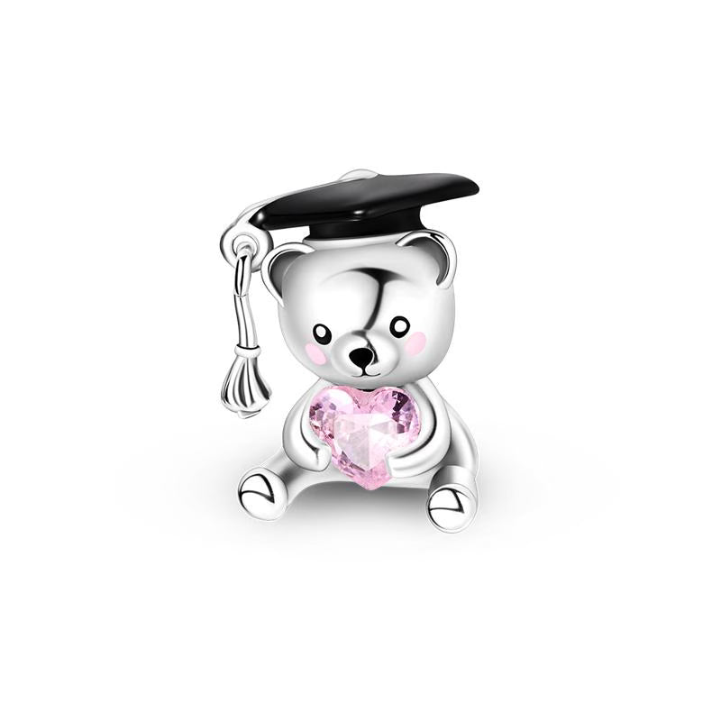 Bear Graduate Pink Love Heart Diamante Charm