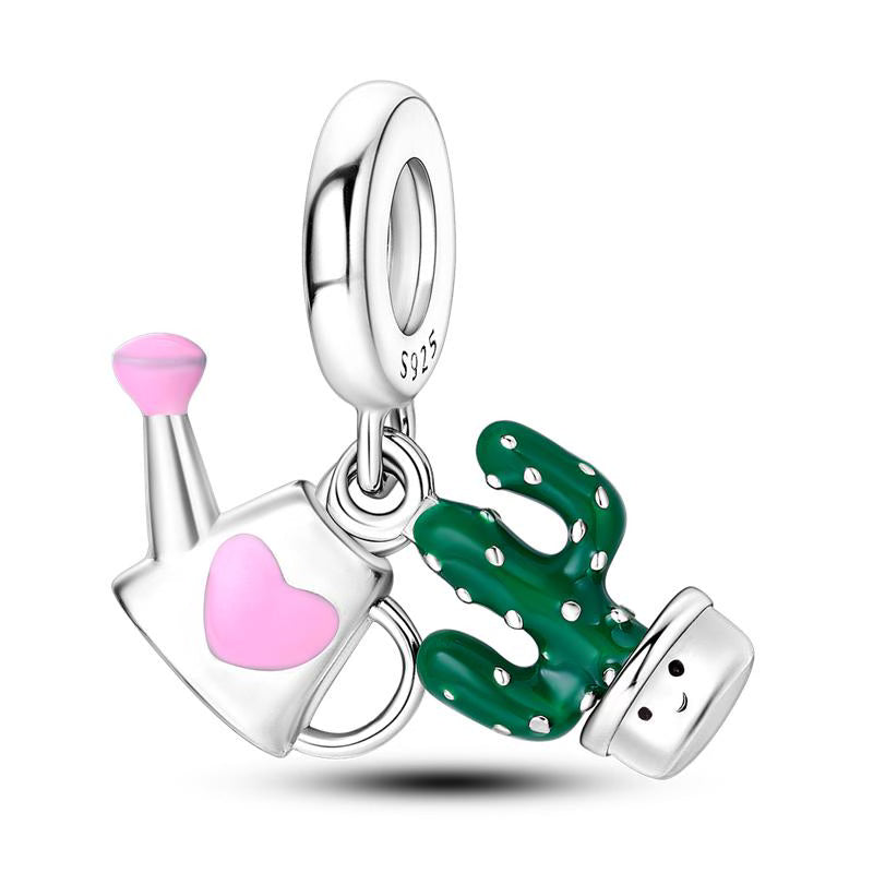 Pink Love Heart Watering Pot & Cactus Charm
