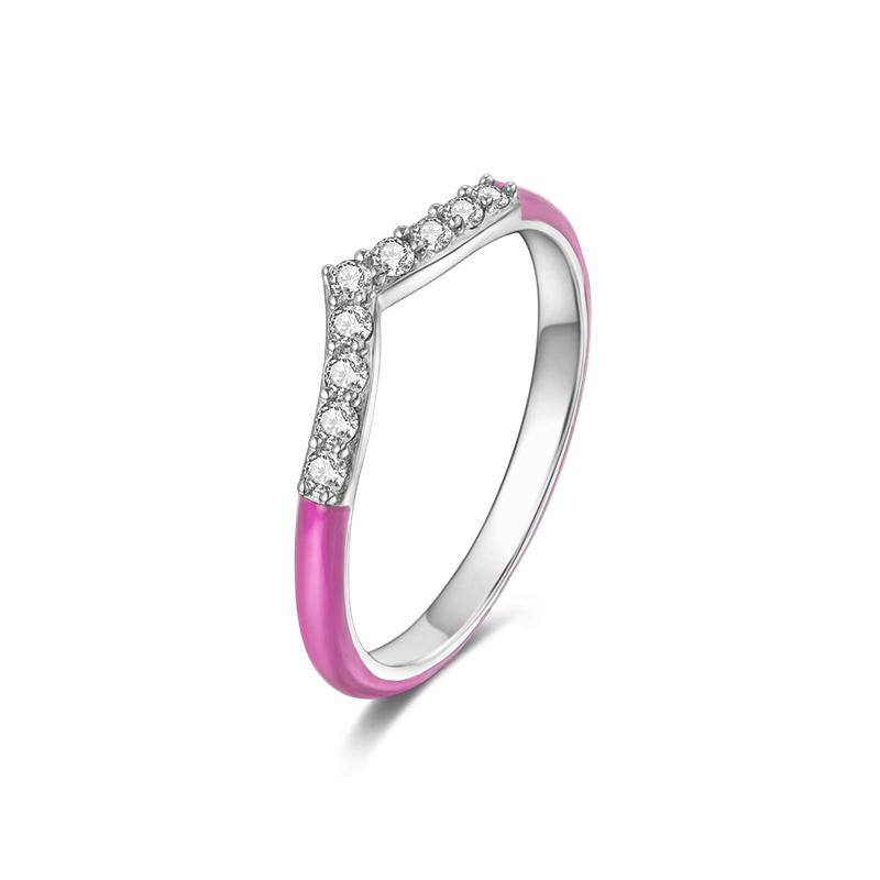 Pink V Diamante Ring