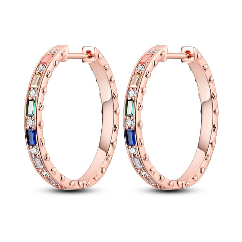 Colourful Emerald Diamante Rose Gold Loop Earrings