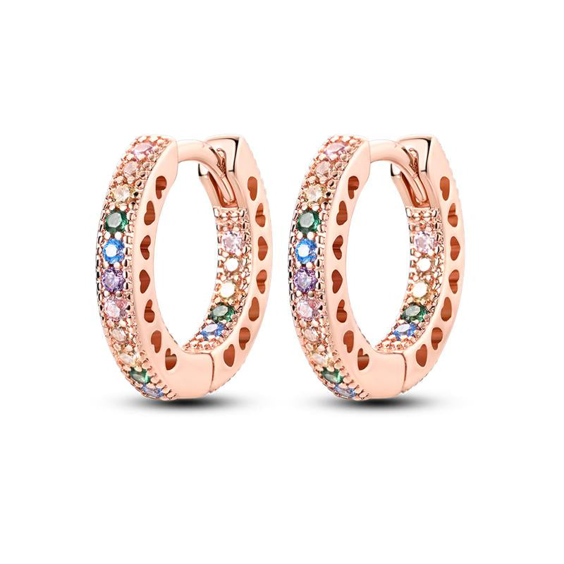 Colourful Mini Hearts Rose Gold Loop Earrings