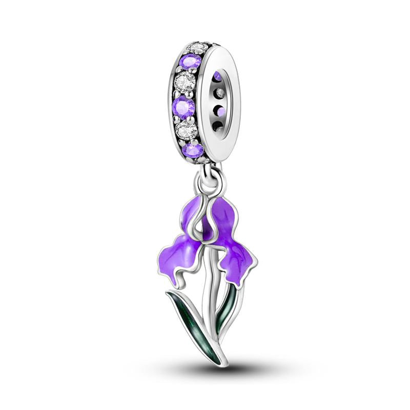 Purple Flower Diamante Pendant Charm