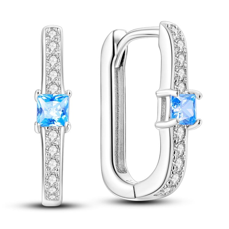 Blue Diamante Rectangular Loop Earrings