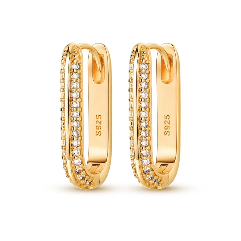 Elongated Golden Diamante Loop Earrings