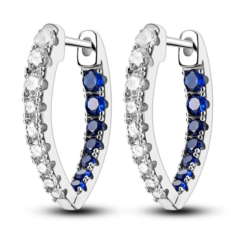 Deep Blue Diamante Pointed Loop Earrings