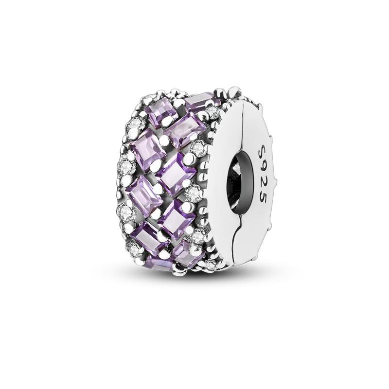 Soft Purple Emerald Cut Diamantes Round Charm
