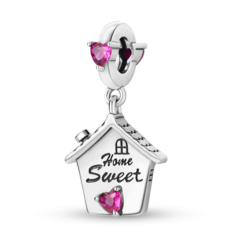 Pink Love Heart Diamante Home Pendant Charm